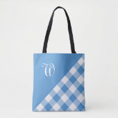 Tote Bag Monogramme Bleu Bleu Bleu Bleu Chèque Géométrique (Devant)