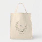 Tote Bag Monogramme bleu Boho Fleur sauvage Wreath (Devant)