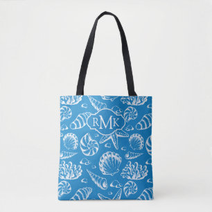 Tote Bag Monogramme bleu du motif de plage