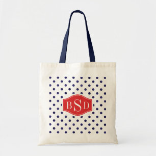 Tote Bag Monogramme bleu et blanc chic de motifs de pois