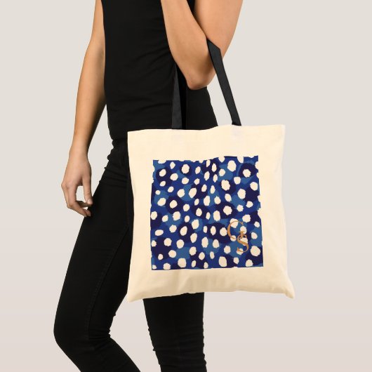 Tote Bag Monogramme bleu et blanc chic d'impression de (Devant (produit))