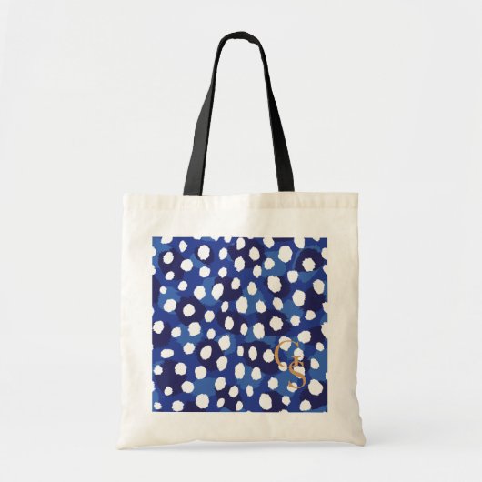 Tote Bag Monogramme bleu et blanc chic d'impression de (Devant)