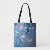 Tote Bag Monogramme bleu marine cyan violet calligraphie te (Devant)