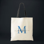 Tote Bag Monogramme bleu marine moderne chic élégant Nom du<br><div class="desc">Moderne Marine Bleu Blanc Monogramme Élégant Moderne Script Nom Sac fourre-tout</div>