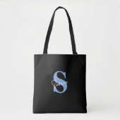 Tote Bag Monogramme Bleu Minimal Moderne Personnalisé (Devant)