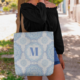 Tote Bag Monogramme bleu Motif élégant Personnalisé