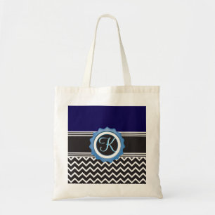 Tote Bag Monogramme bleu noir Chevron
