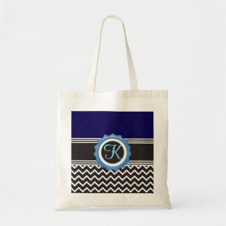 Tote Bag Monogramme bleu noir Chevron