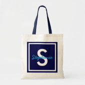 Tote Bag Monogramme bleu personnalisé (Devant)
