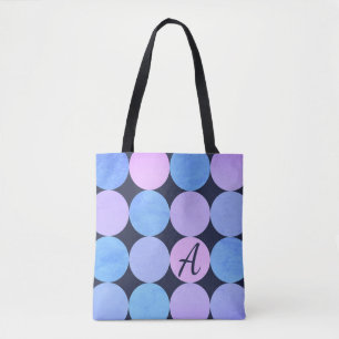 Tote Bag Monogramme bleu pourpre et rose des cercles