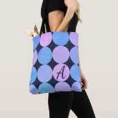 Tote Bag Monogramme bleu pourpre et rose des cercles (De près)
