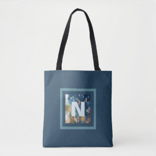 Tote Bag Monogramme bleu sarcelle aquarelle moderne élégant