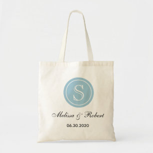 Tote Bag Monogramme bleu simple de mariage