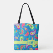 Tote Bag Monogramme bleu Turquoise moderne Paisley Personna (Dos)