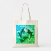 Tote Bag Monogramme Bleu & Vert Dolphins Océan | (Dos)