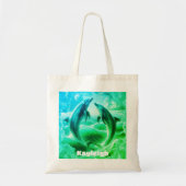 Tote Bag Monogramme Bleu & Vert Dolphins Océan | (Devant)