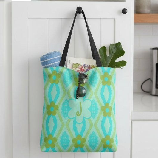 Tote Bag Monogramme Bleu Vert Or Diamants & Fleurs