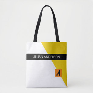 Tote Bag Monogramme bloc de couleur jaune moderne