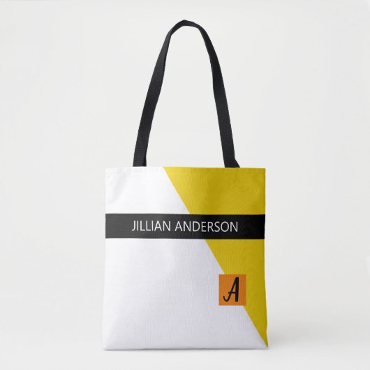 Tote Bag Monogramme bloc de couleur jaune moderne (Devant)