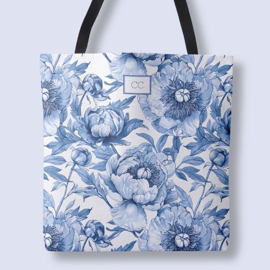 Tote Bag Monogramme Blue Floral Bridesmaid Flower Shopping