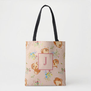 Tote Bag Monogramme Blush rose Floral Poméranien Motif