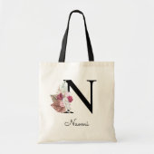 Tote Bag Monogramme Boho rose Fille Floral Initiale N (Devant)