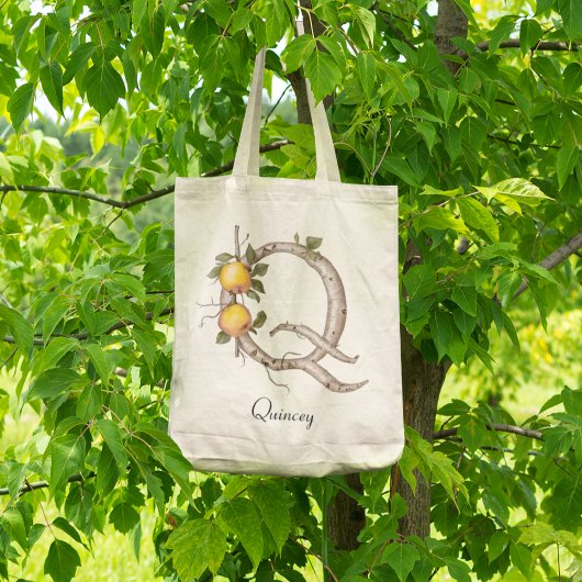 Tote Bag Monogramme botanique élégant de fruit de coing Q p
