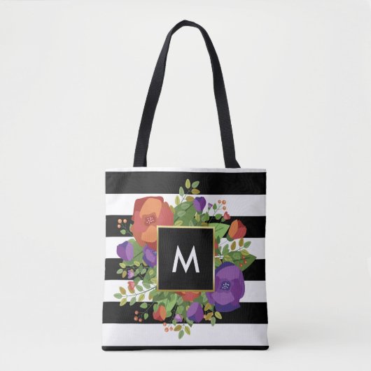 Tote Bag Monogramme | Bouquet de roses d'automne (Devant)
