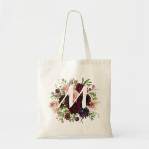 Tote Bag Monogramme & Bourgogne & Flore rose pâle