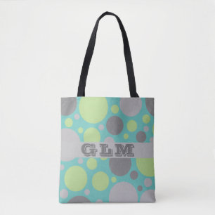 Tote Bag Monogramme Bulles Vert et Gris Moderne