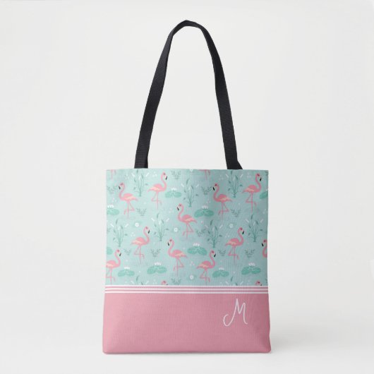Tote Bag Monogramme cadeau Flamant rose personnalisé (Devant)