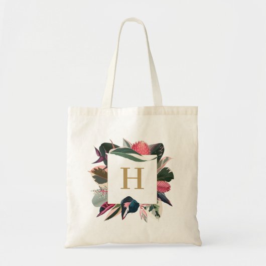 Tote Bag Monogramme cadre de plantes tropicales panachées r (Devant)