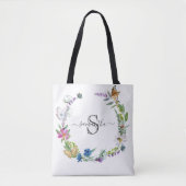 Tote Bag Monogramme Calligraphie Papillons Fleurs À (Devant)