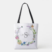 Tote Bag Monogramme Calligraphie Papillons Fleurs À (Dos)