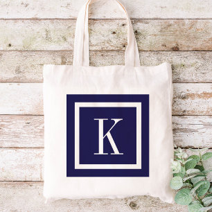Tote Bag Monogramme Carré de Navy Blue Preppy