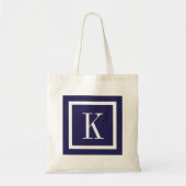 Tote Bag Monogramme Carré de Navy Blue Preppy (Devant)