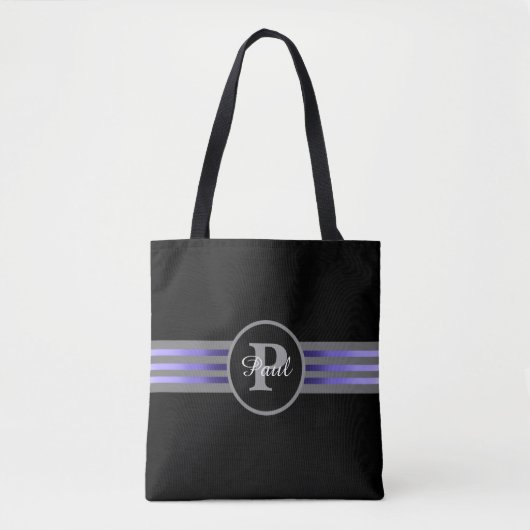 Tote Bag Monogramme Cercle Silhouette Gris et Noir (Devant)