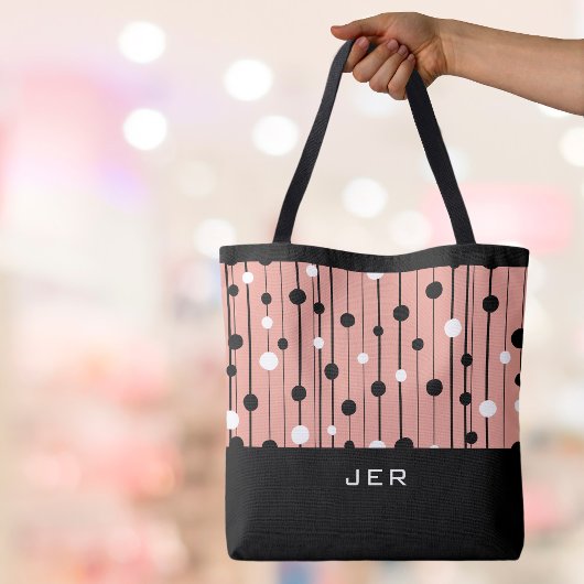 Tote Bag Monogramme Cercles Abstraits Lignes Noir Blanc Ros