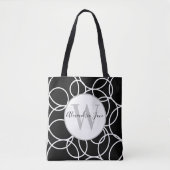 Tote Bag Monogramme Cercles blancs Noir moderne Abstrait (Devant)