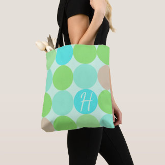 Tote Bag Monogramme Cercles Turquoise Bleu Vert & Orange