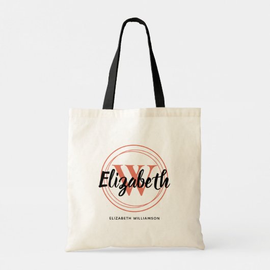 Tote Bag Monogramme Chic Terracotta Nom Initial Script (Dos)