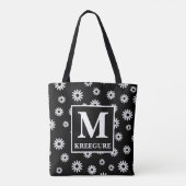 Tote Bag Monogramme Classic Serif BW Daisies (Dos)