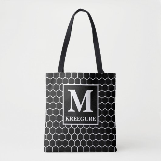 Tote Bag Monogramme Classic Serif BW Honeycomb (Devant)