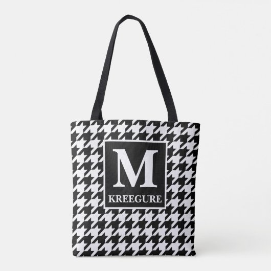 Tote Bag Monogramme Classic Serif BW Houndstooth (Dos)