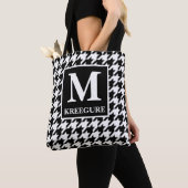 Tote Bag Monogramme Classic Serif BW Houndstooth (De près)