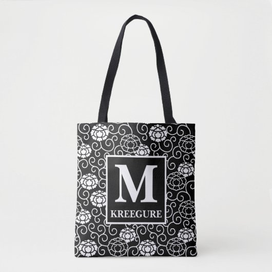Tote Bag Monogramme Classic Serif BW Peonies (Devant)
