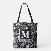 Tote Bag Monogramme Classic Serif BW Peonies (Dos)