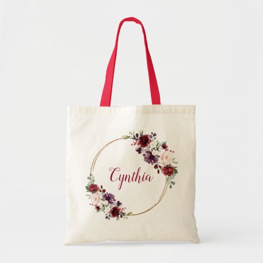 Tote Bag Monogramme classique floral bourguignon moderne (Devant)