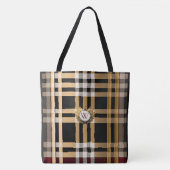 Tote Bag Monogramme Classique Gris Plaid, Noir & Beige (Devant)