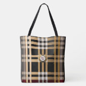 Tote Bag Monogramme Classique Gris Plaid, Noir & Beige (Dos)
